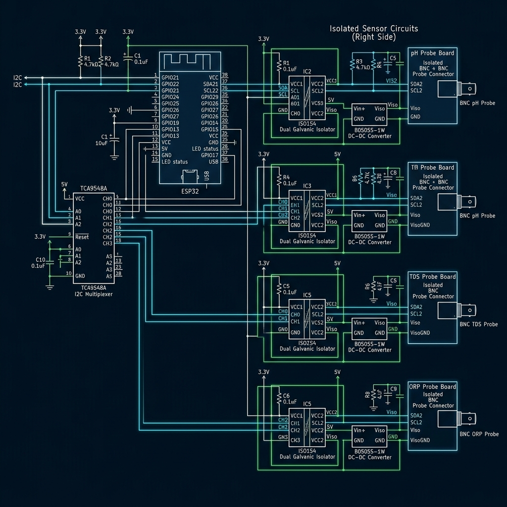 Schema elettrico centralina acquario con ESP32 e isolamento galvanico