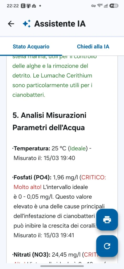 Schermata Reale dell'Assistente IA di Reef Guru