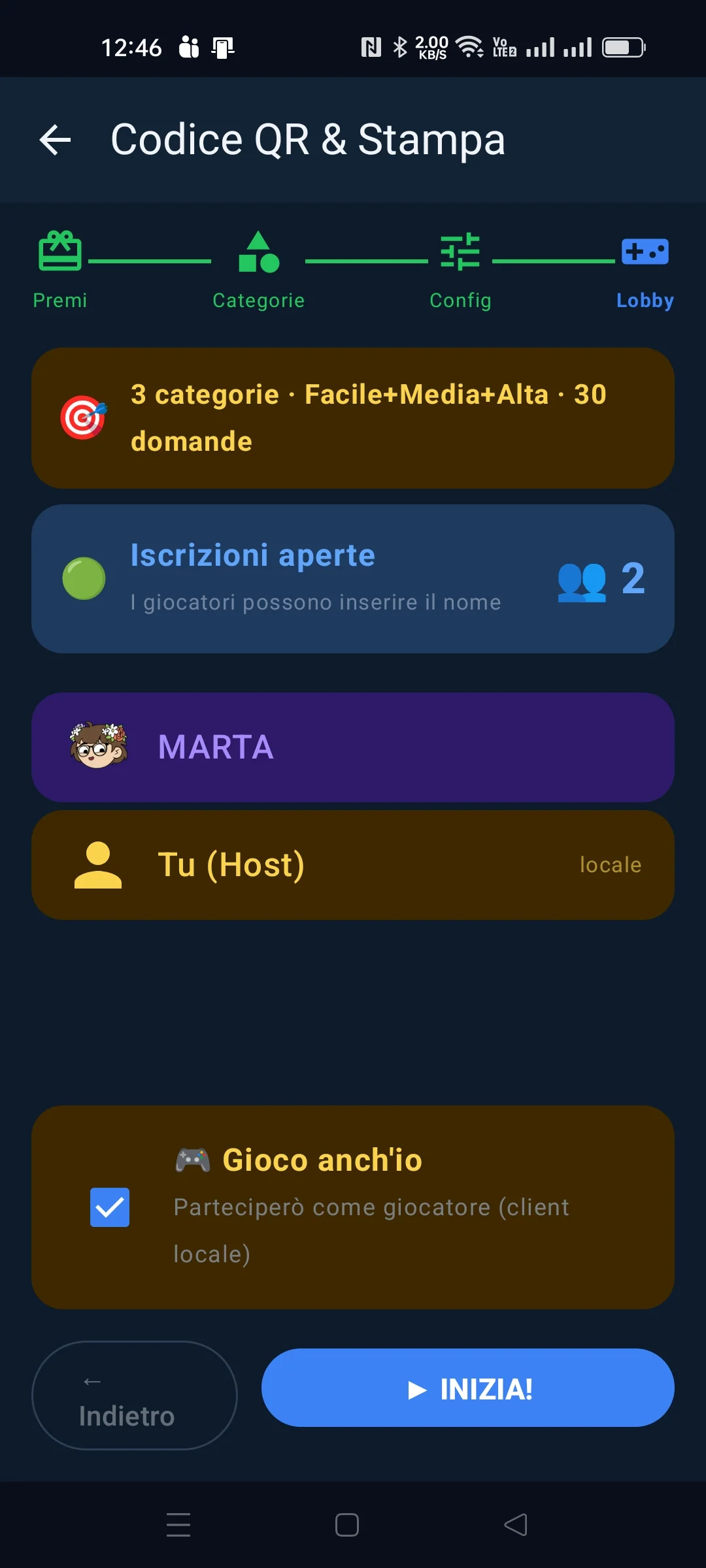 Lobby e classifica SocialQuiz